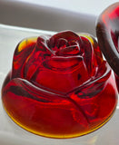 L.E Smith Glass red rose bowl with lid Glows