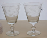 2 Hand Cut glass goblet stemware