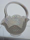 L.E Smith Glass scoloped opalescent hobnail basket