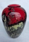 Signed N Jenkino Art glass black, cream and red vase