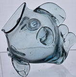 Vintage Opened mouth blueish art glass fish