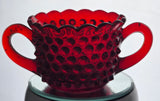 L E Smith red hobnail Glass sugar and creamer