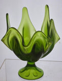 Viking 6 petal green glass compote