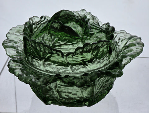L.E Smith Glass green cabbage bowl with lid