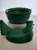 Jade Malachite Glass hen on nest with lid Bowl