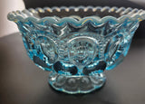 L.E SMITH Moon and star blue opalescent Glass footed dish auction