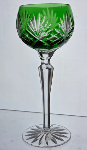 Green Cut to clear glass tall hock wine