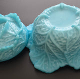 Blue opaline Glass cabbage bowl with lid