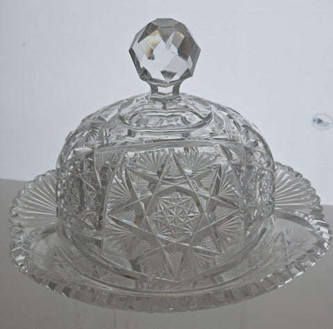 ABP cut glass butter dish with bome American brilliant period 1886 -1915 bob66