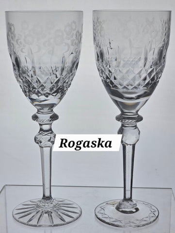 Pair Rogaska Hand Cut goblets glass lead crystal Gallia