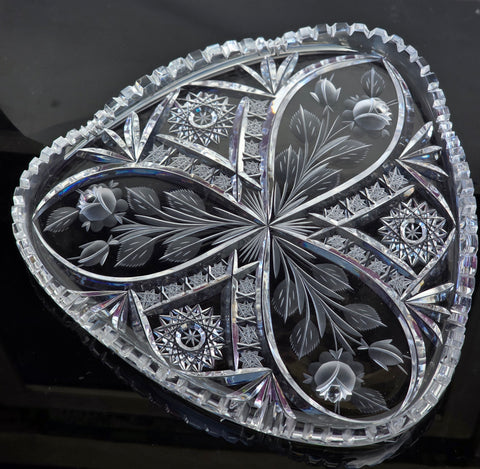 Hand Cut glass Bohemia triangle large snack dish 24% lead crystal