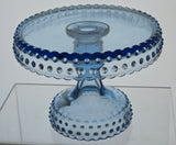 LE Smith small blue hobnail cake plate