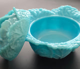 Blue opaline Glass cabbage bowl with lid