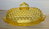 L.E. SMITH yellow glass hobnail oval butter dish