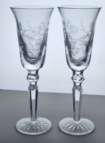 Signed Waterford CUT GLASS 18th century Flutes pair crystal