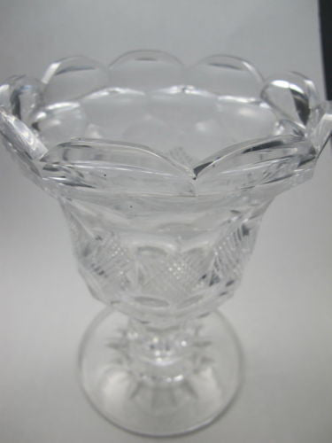 Hand cut old glass pedestal vase  honeycomb - O'Rourke crystal awards & gifts abp cut glass