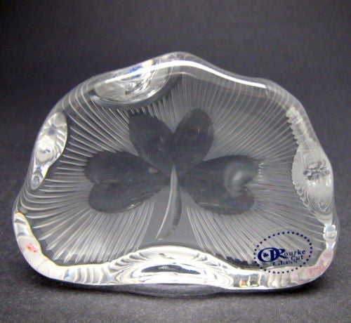 Hand Cut Glass polished  shamrock pattern paperweight, Ireland 24% lead crystal - O'Rourke crystal awards & gifts abp cut glass