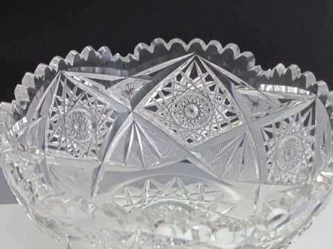 American Brilliant Period hand Cut Glass and mouth blown bowl abp hobstar - O'Rourke crystal awards & gifts abp cut glass