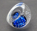 Blue Glass  hand made paperweight air bubbles half dome - O'Rourke crystal awards & gifts abp cut glass