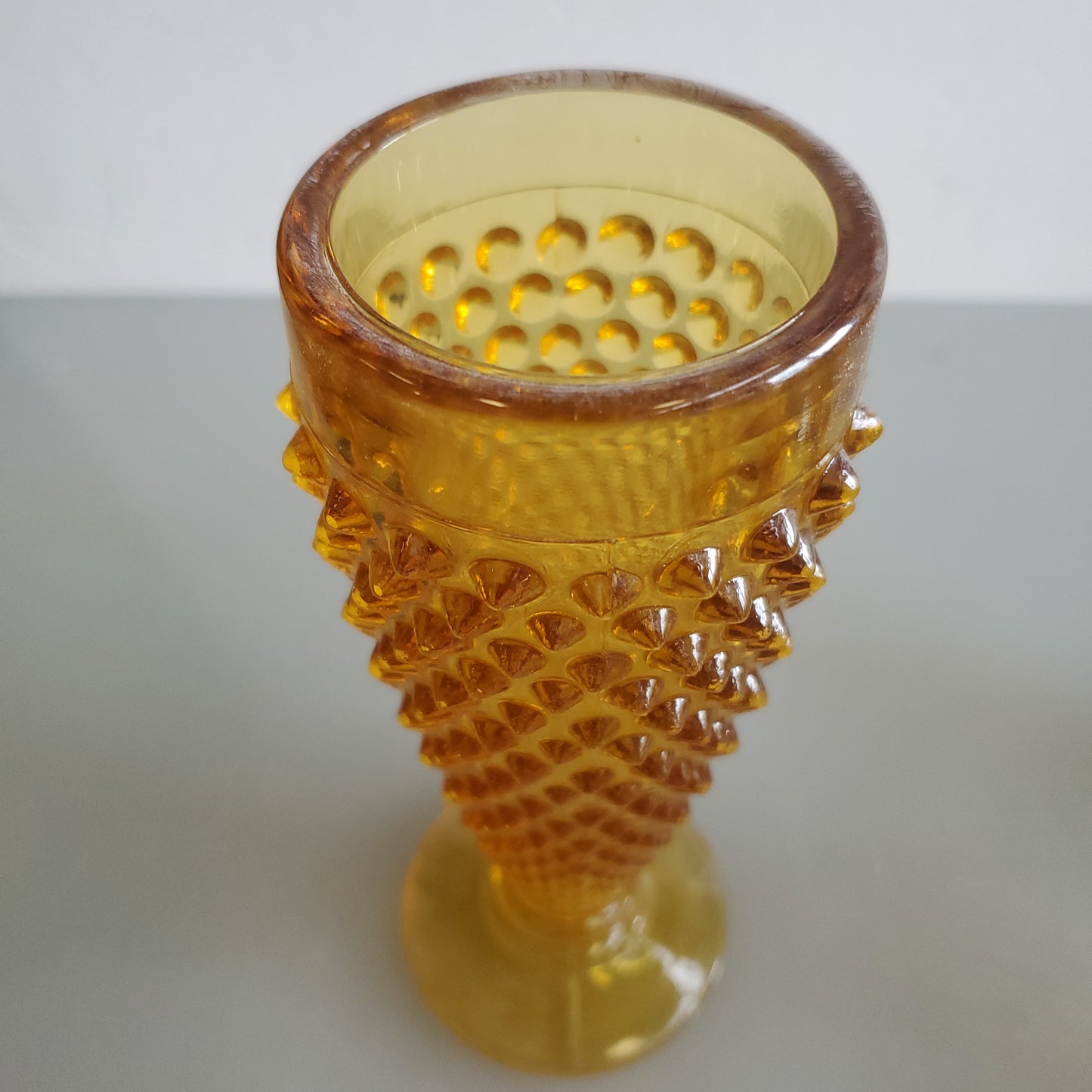 L.E Smith Glass AMBER HOBNAIL bud vase