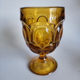 L E Smith Glass Moon and stars Amber Goblet