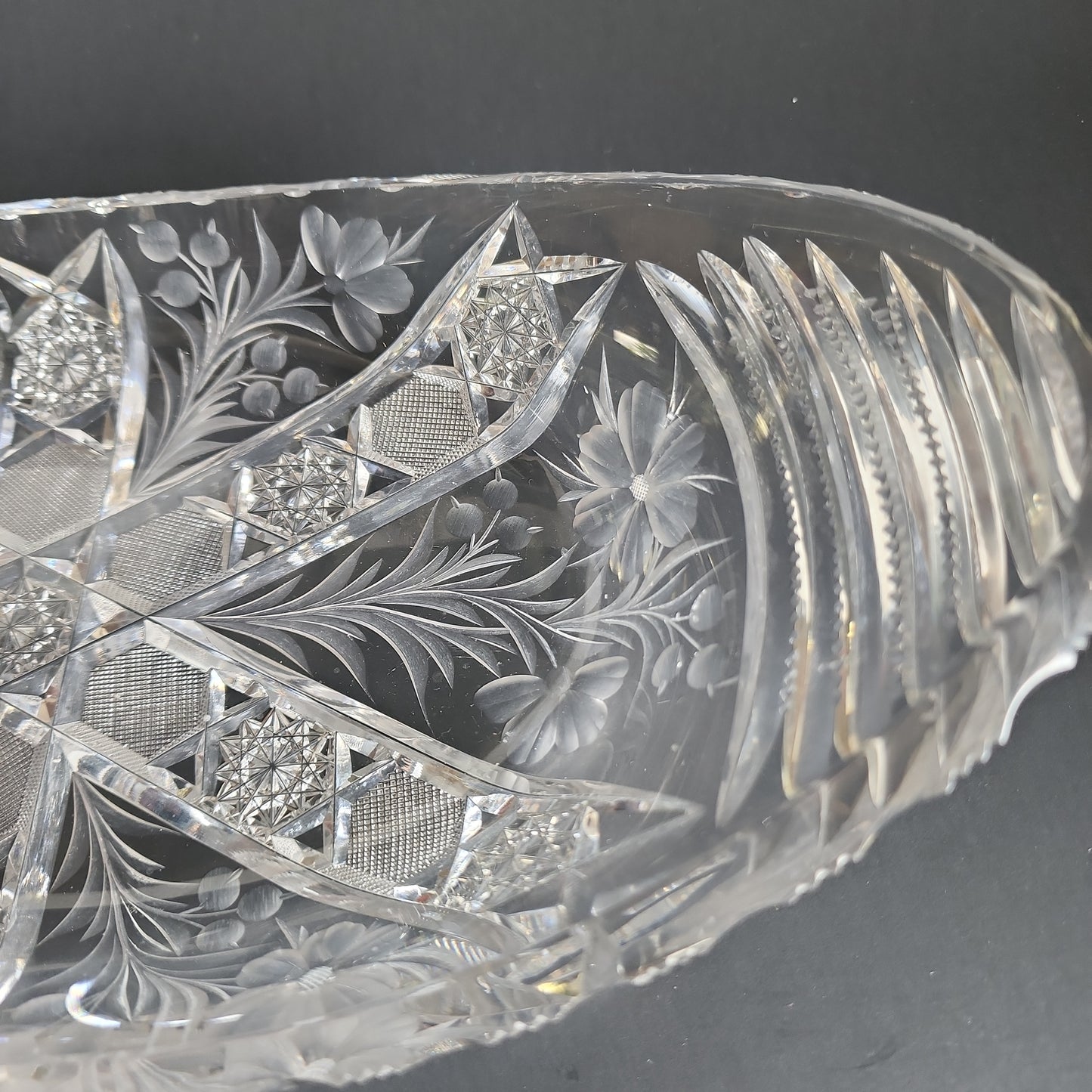 Tuthill hand cut glass oval dish