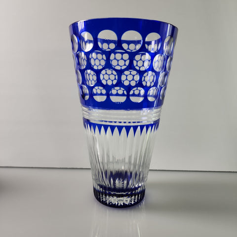 Hand Cut Glass blue vase cut to clear