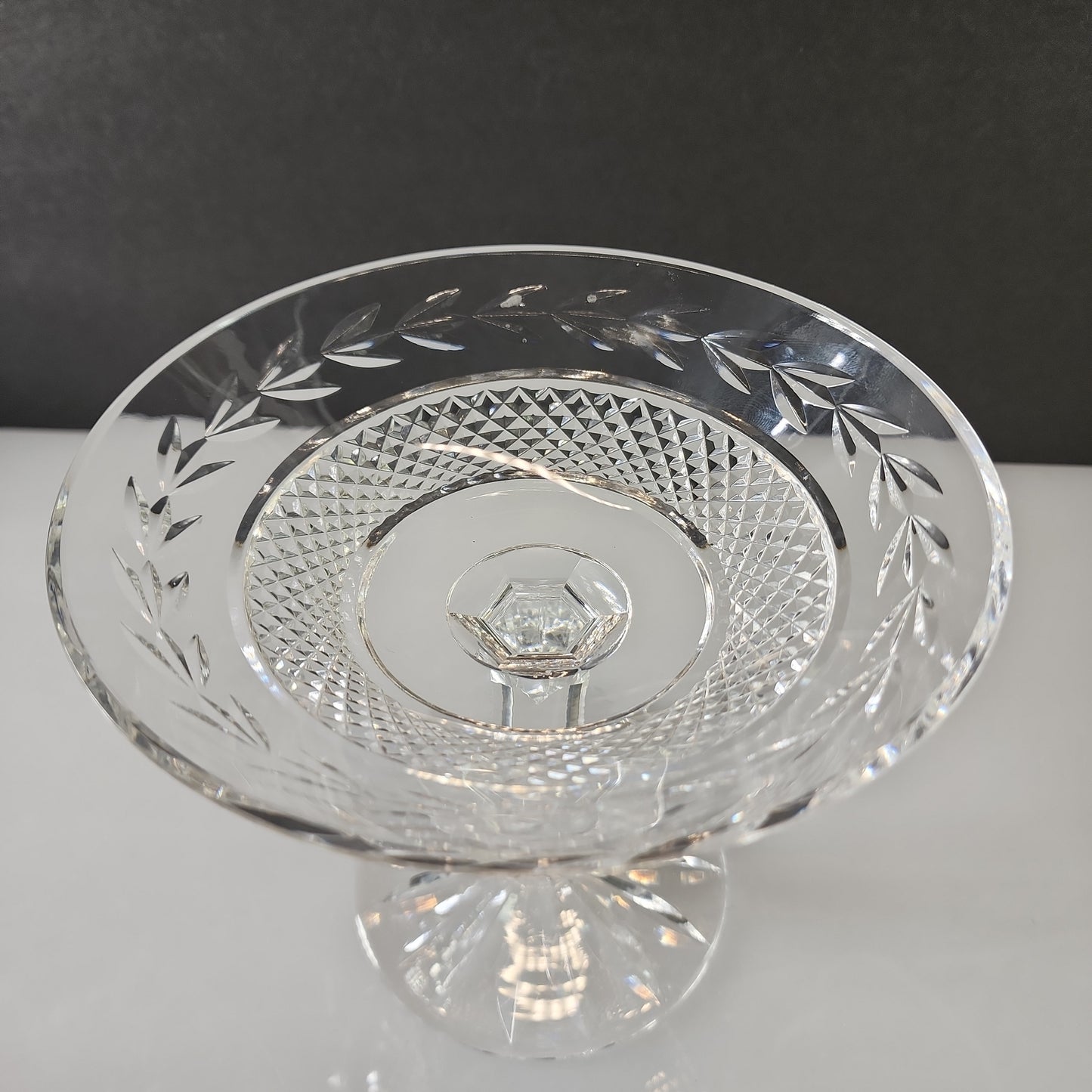 Signed Waterford Hand Cut glass compote Irish Crystal