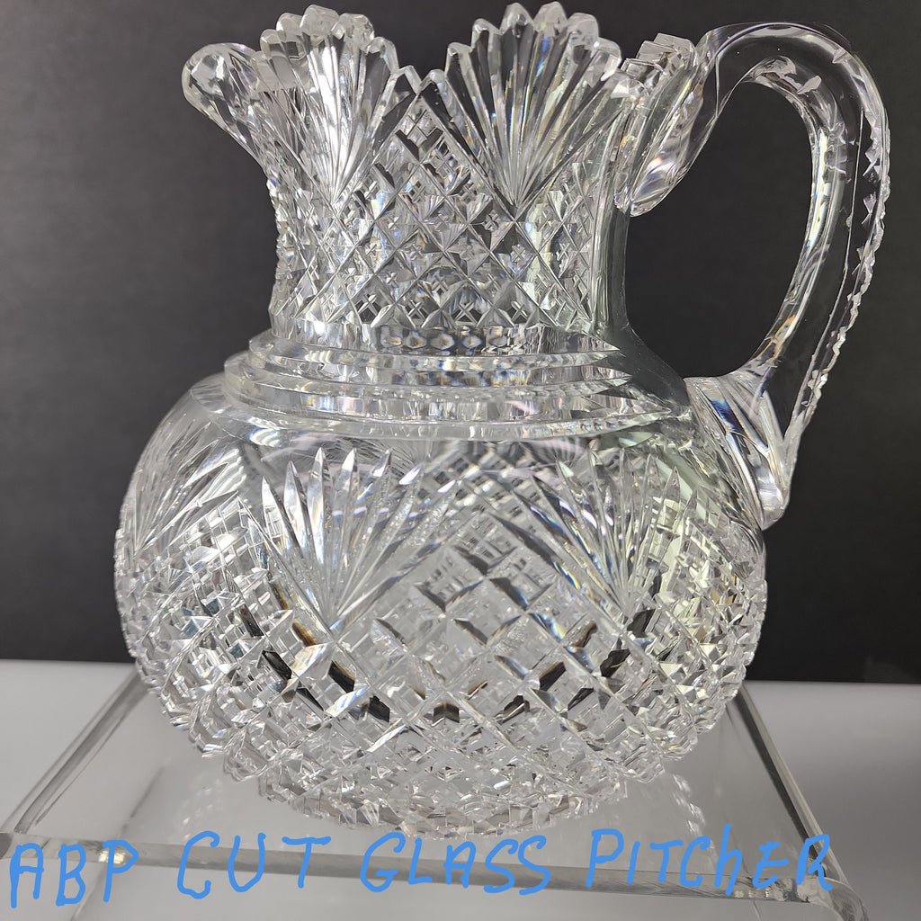 Rare 1 Gallon German US Zone Sterling Top Cut Glass Pitcher