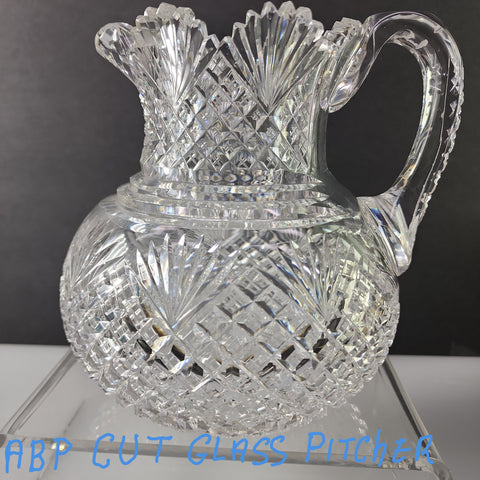 American Brilliant Period Cut Glass Pitcher Strawberry  Antique