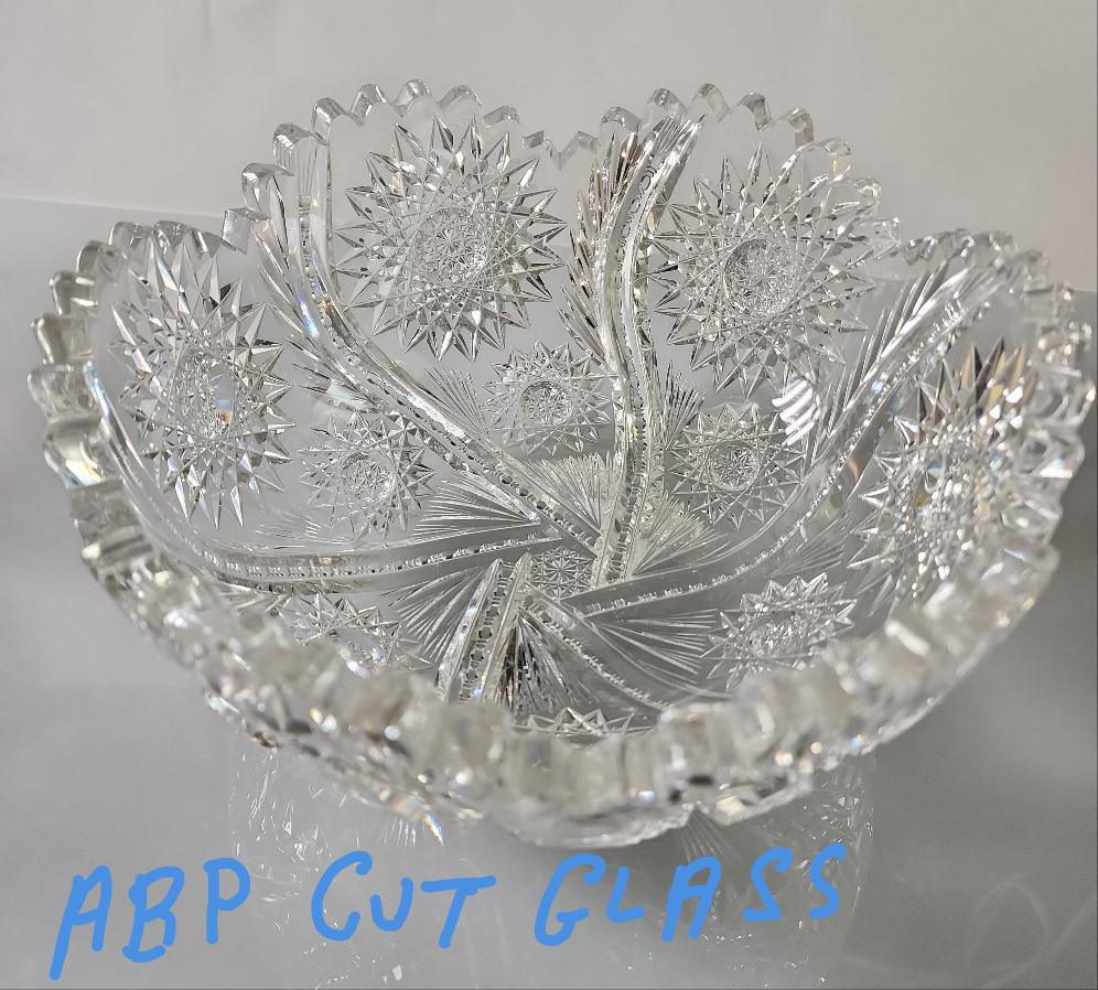ABP cut glass bowl American brilliant swirl tg