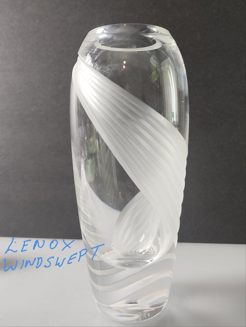 Cut Glass medium vase Lenox USA crystal Windswept Signed