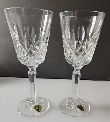 Signed Waterford CUT GLASS Lismore tall goblets pair crystal Ireland