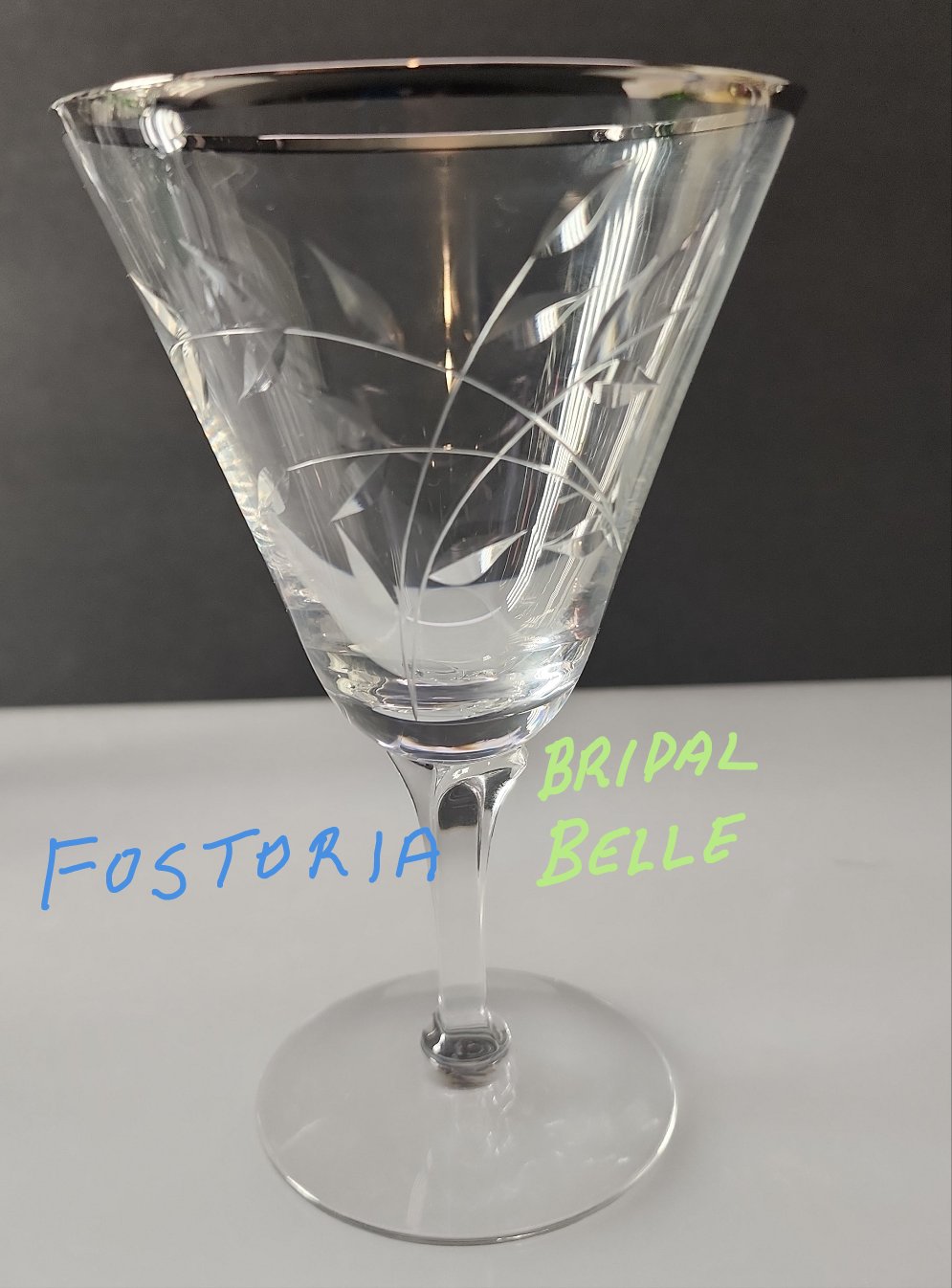 Fostoria bridal belle pattern glass goblet Platinium