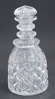 Hand Cut glass faceted 3 ring neck decanter crosscut with mushroom stopper - O'Rourke crystal awards & gifts abp cut glass