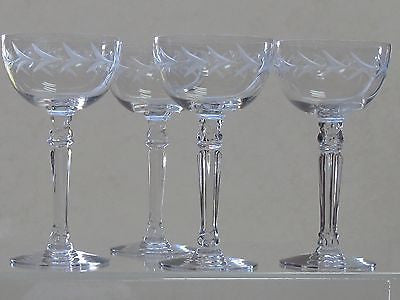 4 Fostoria Tall champagne glass Holly pattern Hand cut  Crystal  Made in USA - O'Rourke crystal awards & gifts abp cut glass