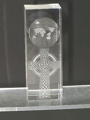Celtic cross pattern paperweight, globe, Great gift ireland - O'Rourke crystal awards & gifts abp cut glass