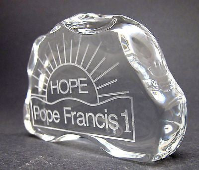 Etched Pope Francis 1  HOPE paperweight,  24% lead crystal - O'Rourke crystal awards & gifts abp cut glass