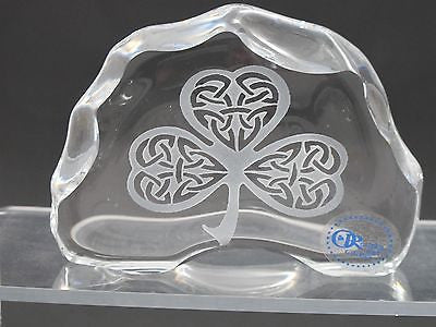 Celtic shamrock pattern paperweight, 24% lead crystal Great gift - O'Rourke crystal awards & gifts abp cut glass