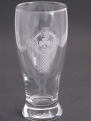 Beer glass, Celtic  shamrock cross  gift Can be customized  16oz - O'Rourke crystal awards & gifts abp cut glass