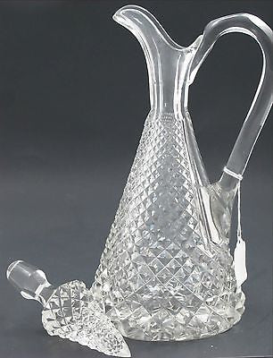 Hand Cut glass handled decanter  crosscut with stopper - O'Rourke crystal awards & gifts abp cut glass
