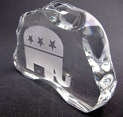 GLASS  24% LEAD CRYSTAL PAPERWEIGHT republican made in USA - O'Rourke crystal awards & gifts abp cut glass