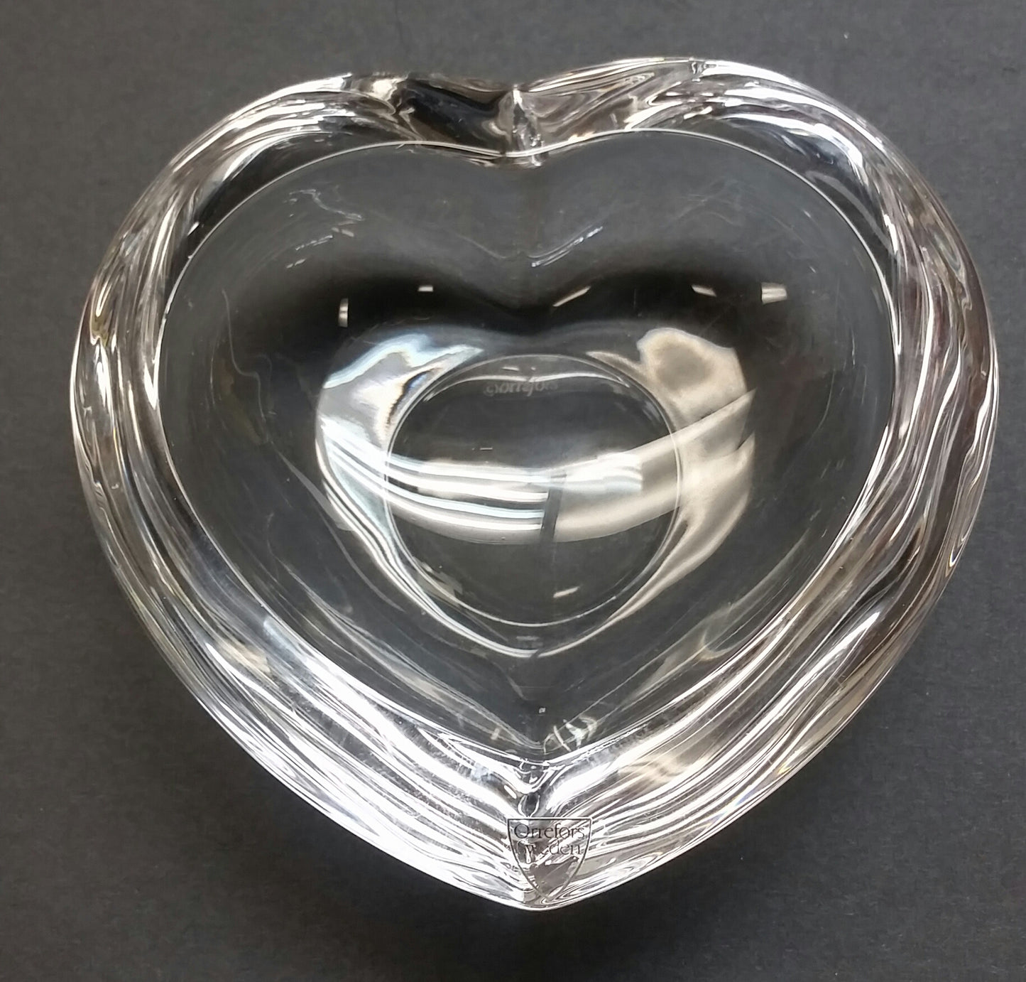 Signed Orrefors glass heart shape dish  crystal - O'Rourke crystal awards & gifts abp cut glass