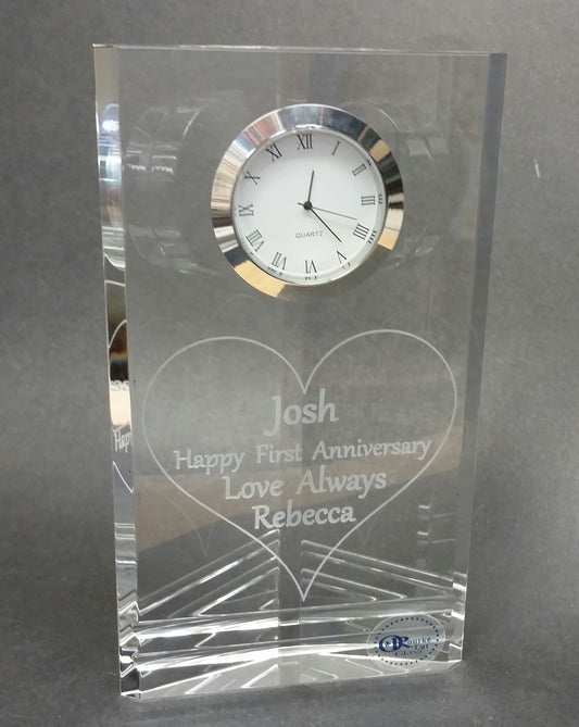 Anniversary glass clock Customize - O'Rourke crystal awards & gifts abp cut glass