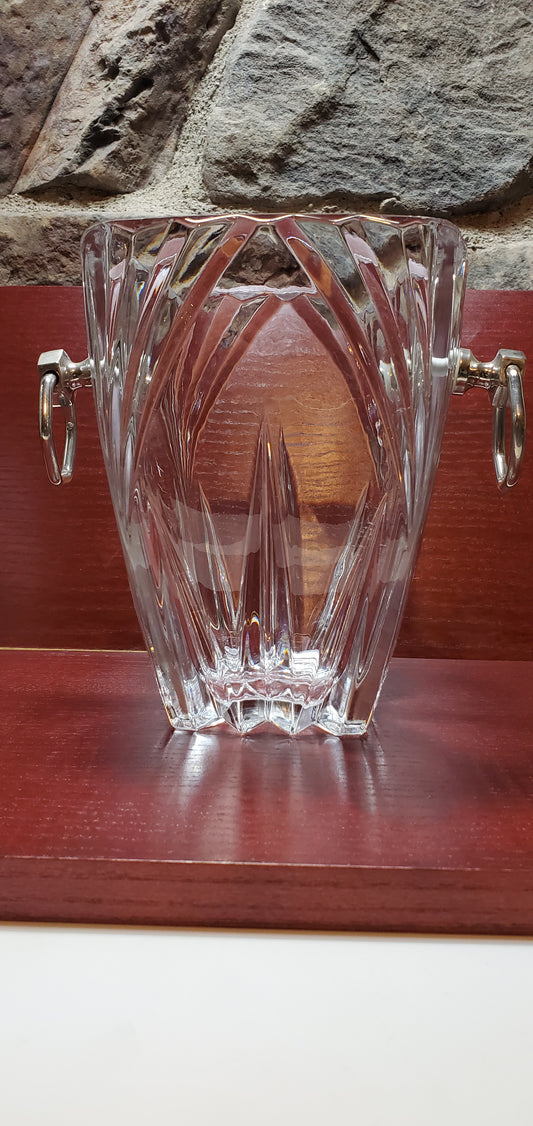 Glass ice bucket 24 % lead crystal silver handles