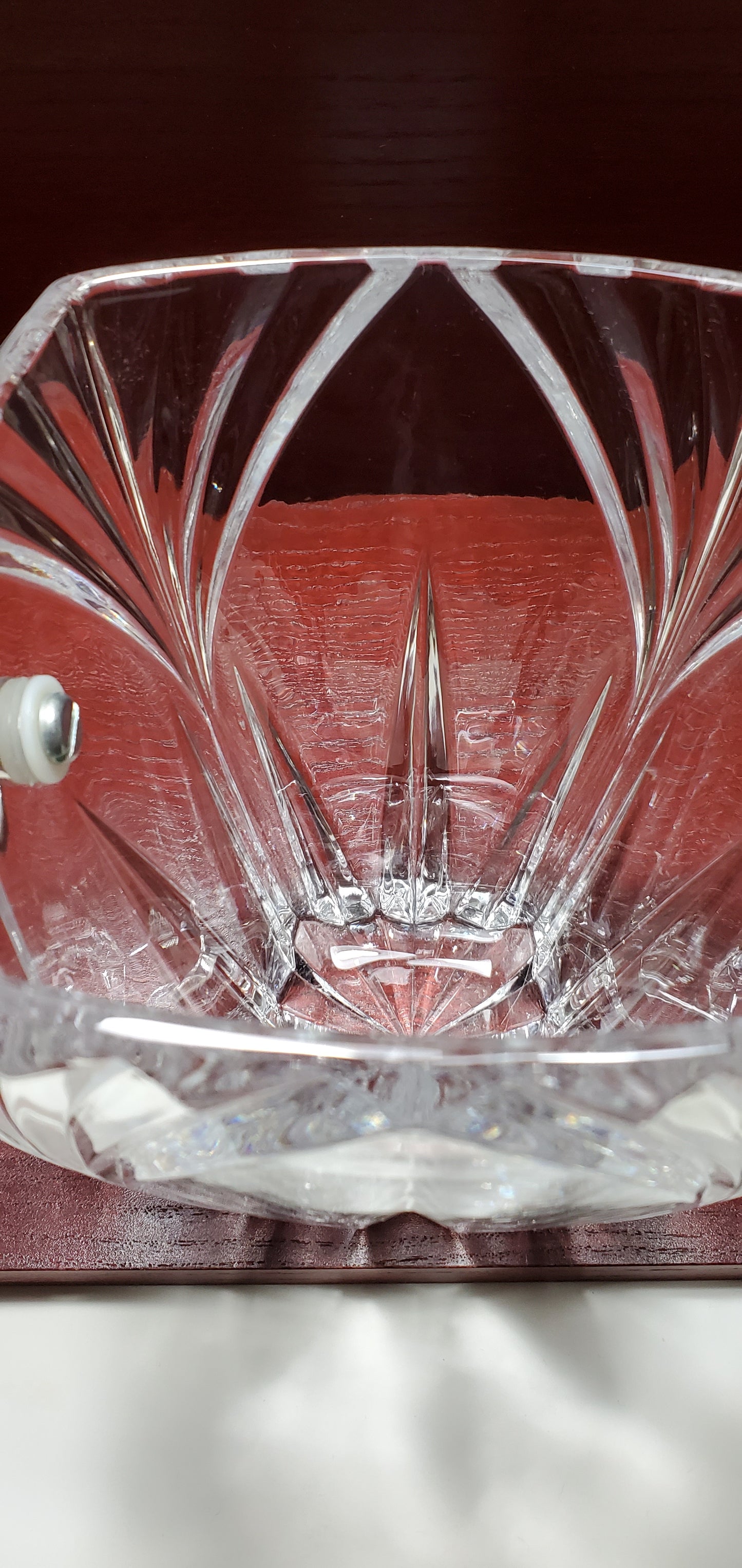 Glass ice bucket 24 % lead crystal silver handles