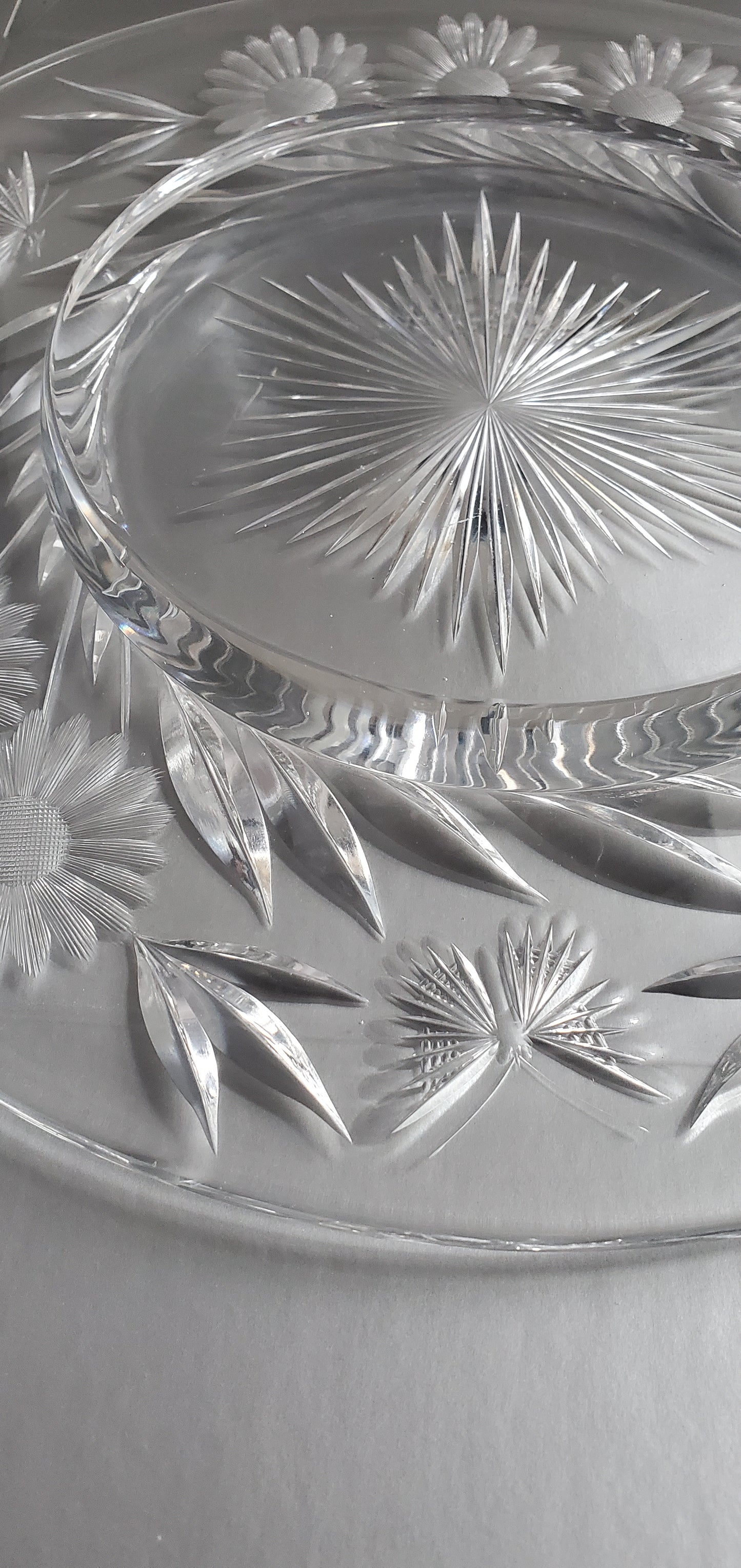 ABP crystal platter hand cut glass butterfly