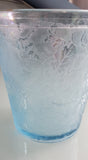 Etched blue glass ice bucket with handle