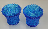 Brooks Crescent Glass blue hobnail candle cups Pair