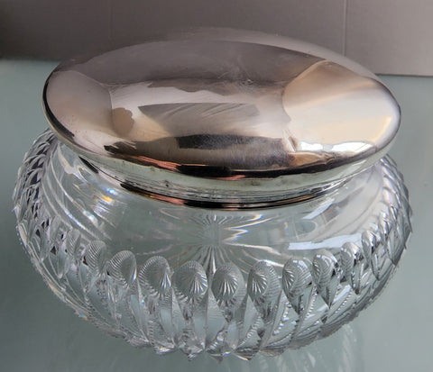 American Brilliant Period Cut Glass powder box with Sterling silver lid Antique abp
